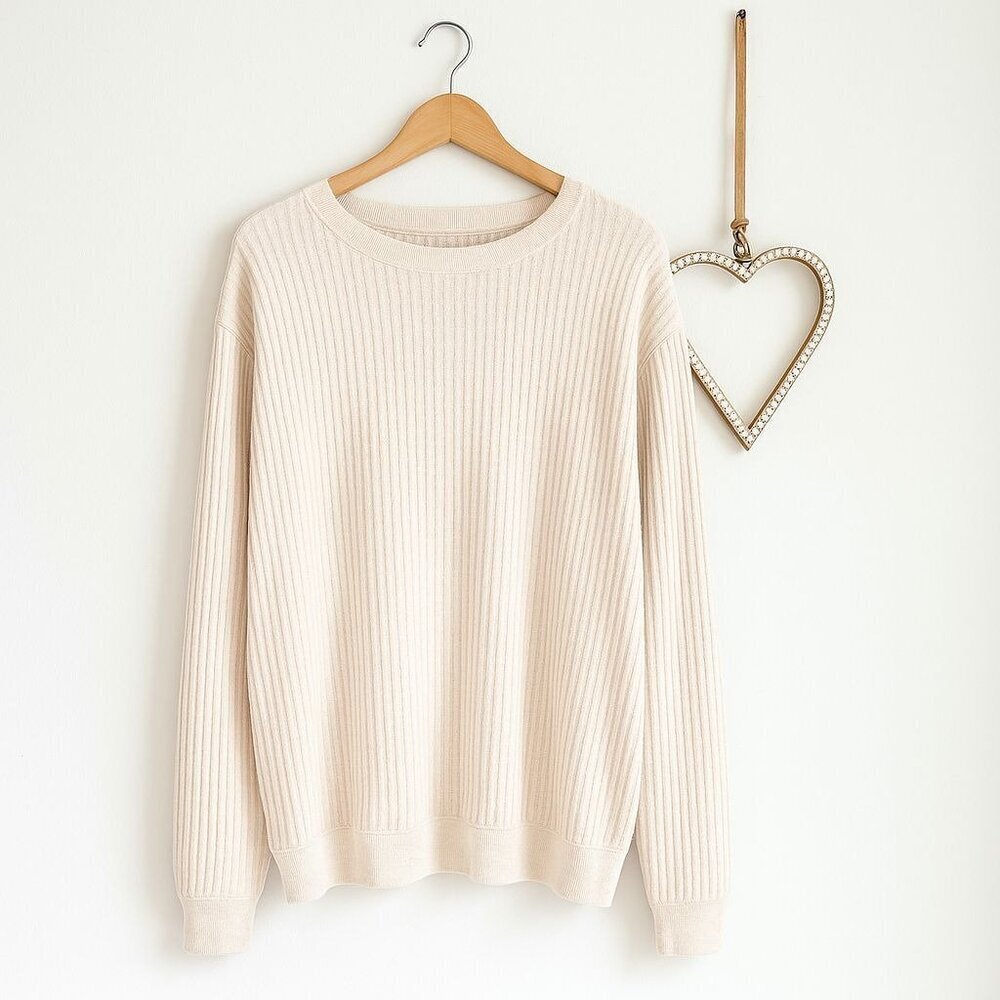 Elie Tahari Mens Ribbed Crew Neck Sweater Size XTRA-LARGE Long Sleeve Ivory